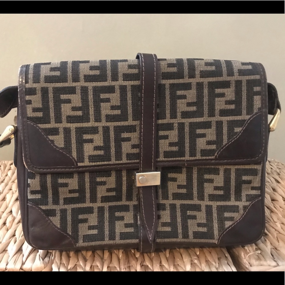 VINTAGE Fendi Double F Monogram Shoulder Bag